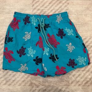 Vilebrequin Men's Swim Trunks - Blue with Turtle Print